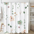 Gibelle Extra Long Shower Curtain 72 x 84, Watercolor Floral Fabric Shower Curtain, Sage Green Beige Flower Decorative Bathroom Shower Curtain Set
