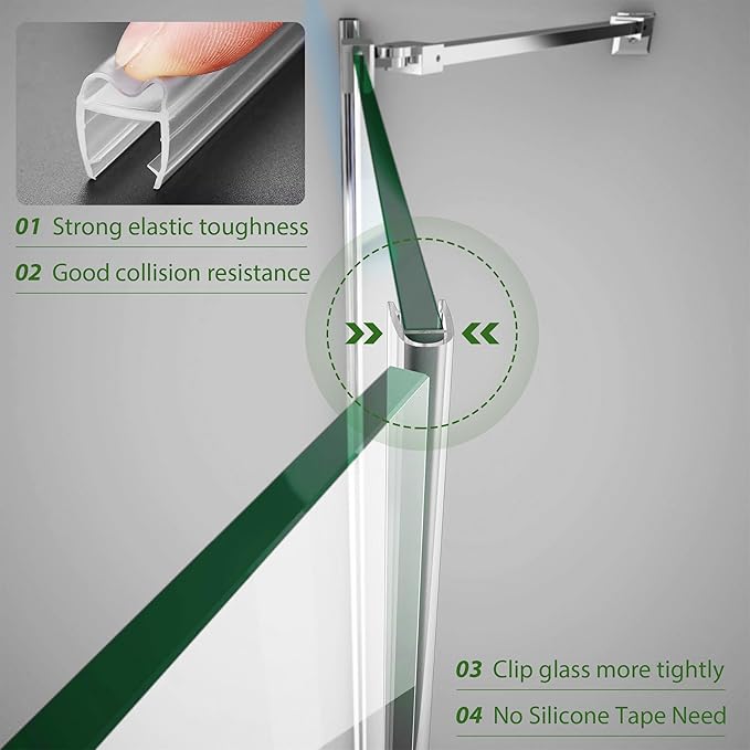 Shower Door Seal Strip, 2 Pack*78" L U-Shape Shower Door Side Seal Bottom Seal Door Sweep for 5/16" (8mm) Thick Glass, Ultra-Clear Polycarbonate Strip Water Barrier
