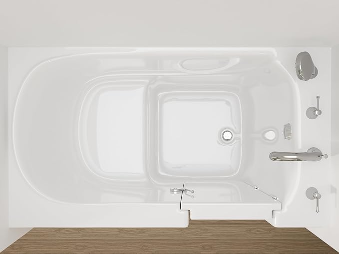 ANZZI Walk In Tub 53'' x 30'' Right Drain Oriented Tub in White, Easy Entry, Non-Electrical, Quick Fill, Slip-Resistant, Modern Chrome Trim