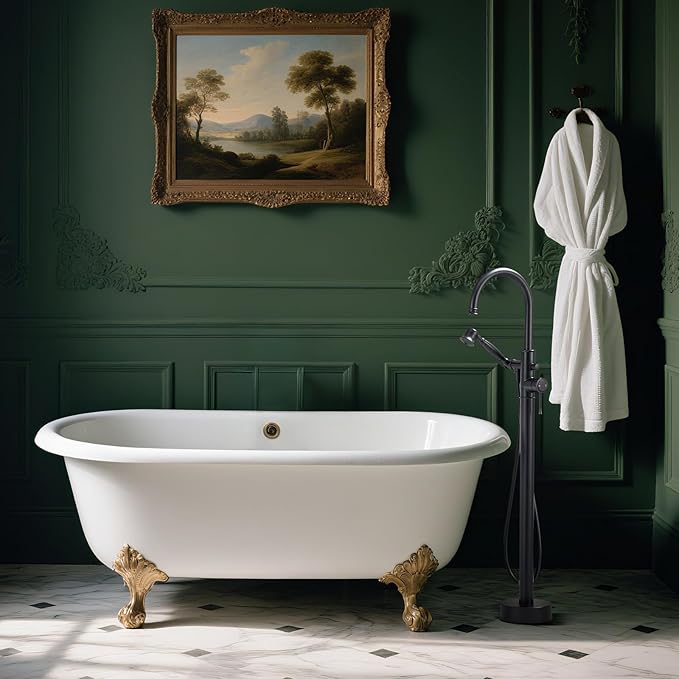Free Standing Tub Faucet, Wintap Classic Freestanding Bathtub Faucet with Sprayer Brass Elegant Floor Mount Bath Faucets High Flow Roman Tub Filler, Matte Black （WT-3311BK）