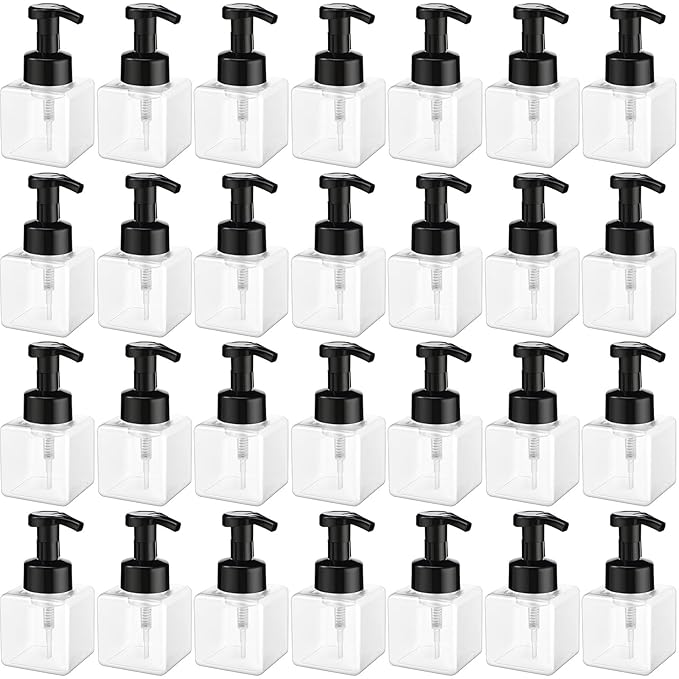 Domensi 24 Pcs Foam Pump Bottle Foaming Soap Dispenser Empty Travel Foaming Dispenser 8.5 oz Refillable Hand Soap Plastic Pump Bottle Travel Clear Container for Bathroom Vanities (Black)