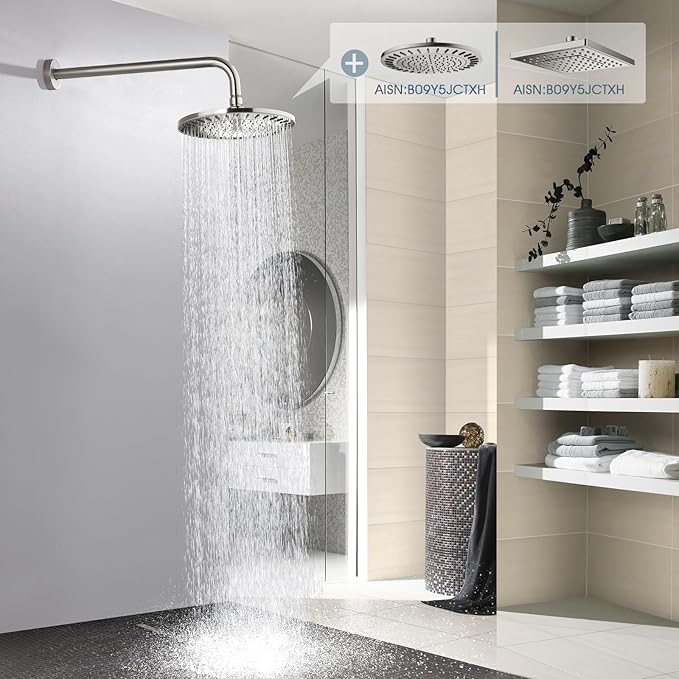 BRIGHT SHOWERS 16-Inch Shower Head Extension Arm with Flange, L Shaped Shower Extender, Extra-Long Stainless Steel Shower Pipe, Brushed Nickel