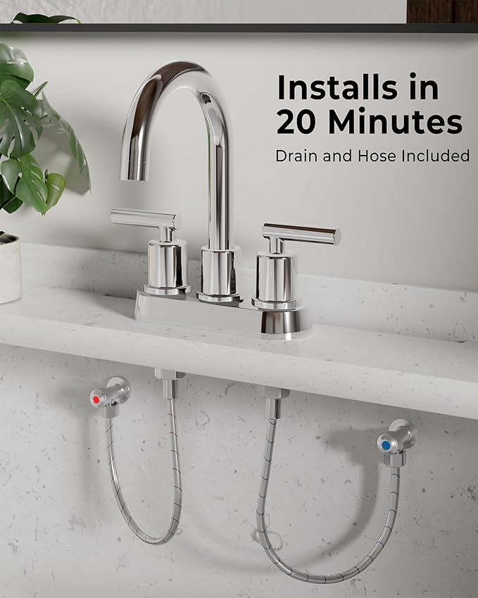 VXV Bathroom Faucet 4 Inch 2 Handle Centerset Sink Faucet 360 Swivel Spout with Pop-up Drain Chrome