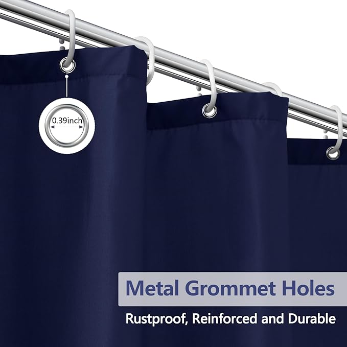 Navy Blue Fabric Shower Curtain Liner with 3 Magnets, 72 x 72 inch Waterproof Cloth Shower Liner Washable, Neutral Dark Shower Curtain for Bathroom