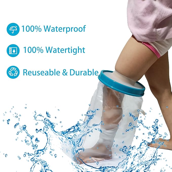 100% Waterproof Kid Leg Cast Cover for Showering, Reusable Kid Short Leg Cast Protector, Cast Covers for Shower Leg, Cast Bag for Shower, Cast Cover for Showering Foot (18inch)