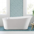 FerdY Langkawi 59" Acrylic Freestanding Bathtub, White Modern Stand Alone Soaking Bathtub, cUPC Certified, Chrome Drain and Minimalist Linear Design Overflow Included, Easy to Install, 02568T