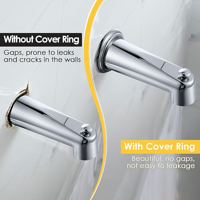 Enhon 7 Inch Slip on Tub Spout with Diverter, Compatible with Moen 3839/Moen 3853, Bathtub Diverter Spout Fits 1/2" Copper Water Tube(5/8" Diameter), 5/32" Hex Wrench(Polished Chrome,Cover Ring)