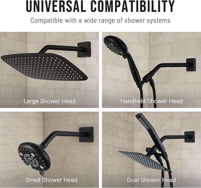 G-Promise All Metal 10-Inch Shower Arm with Flange, Wall-Mounted Stainless Steel Shower Pipe Replacement for Fixed and Handheld Shower Heads, Matte Black