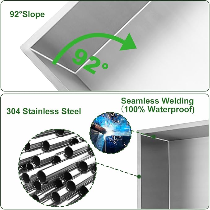 Shower Niche,8 * 24 Stainless Steel Elegant Bathroom Niche, No Tile Needed Recessed Shower Shelf Organizer for Storage,Silver