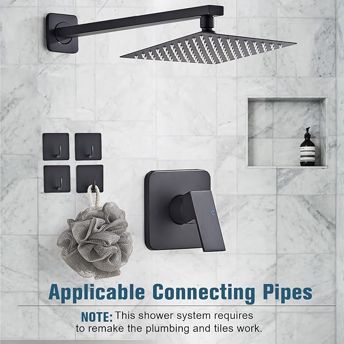 Shower Faucet Set Matte Black Complete Shower System with 8 Inches Rain Shower Head Bathroom Rain Shower Faucet Set Rainfall Shower System with Shower Valve