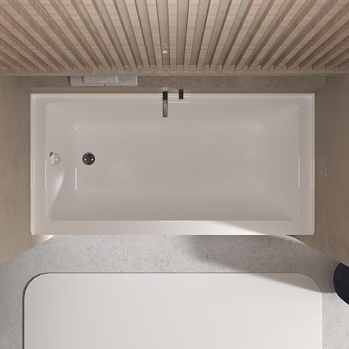 Acrylic Alcove Bathtub 60×32 Inch Drop-In Bathtubs– Left Hand Drain & Overflow, Single Skirt Drop-In Soaking Tub for Modern Bathroom Remodel, Durable Recessed Bathtubs Easy-Clean Design