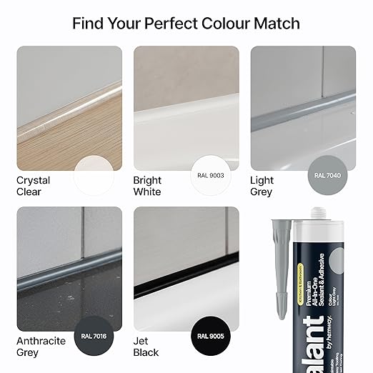 Light Gray Kitchen & Bathroom Sealant & Adhesive Hybrid Polymer | Superior to Silicone Caulk Sealant | Waterproof, Odorless, Paintable | Ideal for Around Bathtub, Shower, Kitchen - 300ml 3 Pack