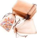Hopttreely 100pcs Organza Bags, Light Brown 4''x4.72''(10x12cm) Satin Drawstring Organza Pouch Wedding Party Favor Gift Bag Jewelry Watch Bags