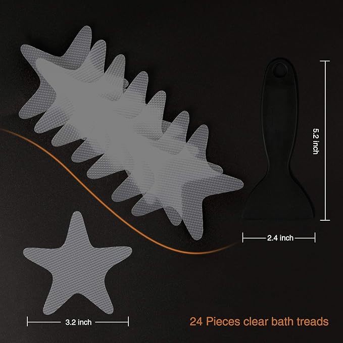 Anti Slip Shower Stickers, 24 PCS Safety Bathtub Stickers Adhesive Decals with Premium Scraper (Gray)