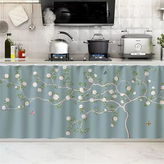 SK Studio Short Curtains for Kitchen, Cabinet Shelf Dust-Proof Blackout Tier Cafe Curtain Under Sink Skirt for Bathroom Laundry Room Style 2, 47.2" W x 23.6" H