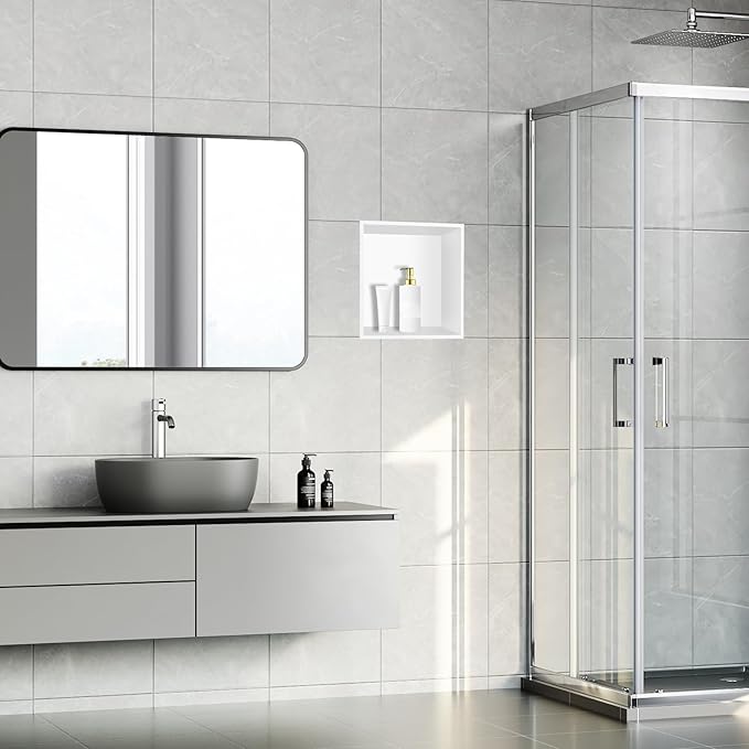 12" X 12" Shower Niche Insert Tile Ready, Niche for Shower Wall, Stainless Steel Recessed Shelf No Tile Needed for Bathroom Storage, White
