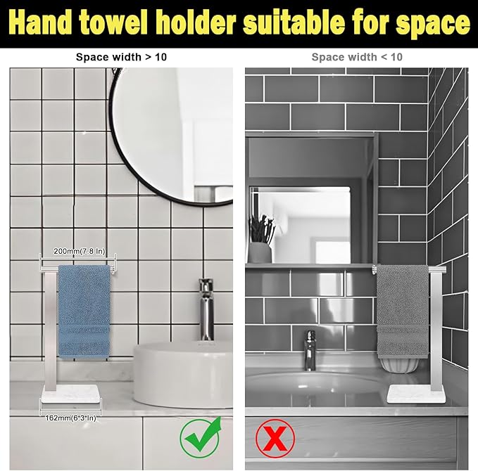 Stainless Steel L-Shaped Hand Towel Holder, SUS304 Bathroom Towel Rack with Thickened Base for Countertop Vanity (Brush Nickel, Square Base)
