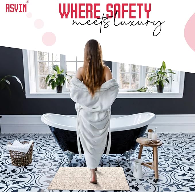 Asvin Soft Textured Bath, Shower, Tub Mat, 24x16 Inch, Phthalate Free, Non Slip Comfort Bathtub Mats with Drain, PVC Loofah Bathroom Mats for Wet Areas, Quick Drying