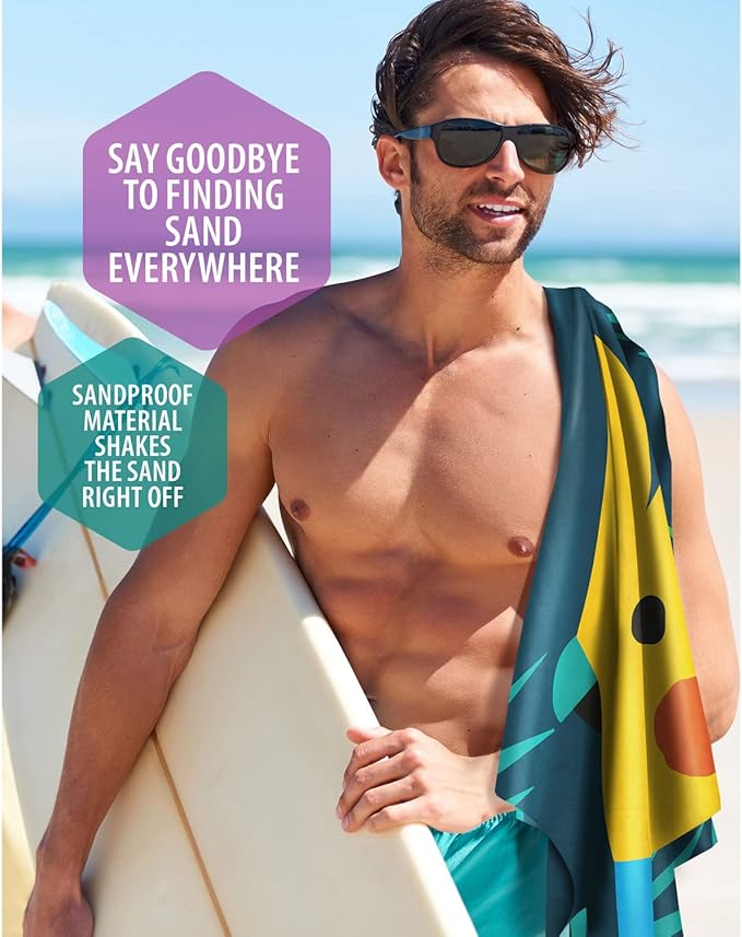 VENTURE 4TH Microfiber Beach Towel: Quick-Dry, Compact, Sand-Free, Absorbent, Sandproof and Lightweight - Perfect for Camping, Beach, and Roadtrips (Turquoise Flamingo Design | 35x78 inches)