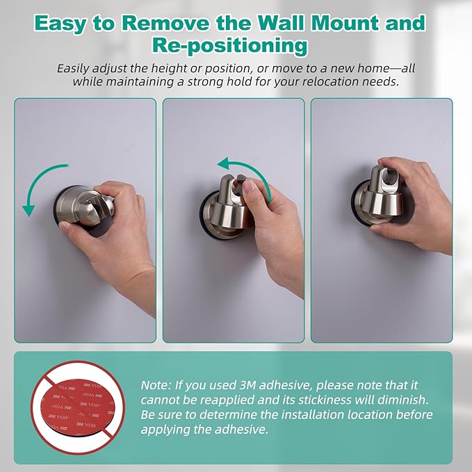 2 Pack Vacuum Suction Cup Shower Head Holder, Removable Shower Head Bracket, Height Adjustable Wall Mount ABS Plastic Suction Holder for Handheld Showerhead, Brushed Nickel