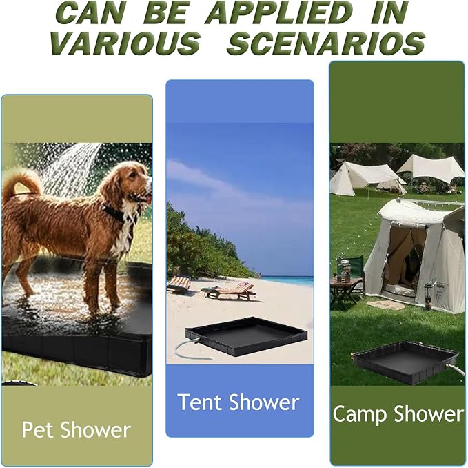 Upgraded Portable Shower Pan, 41" x 41" x 5" Foldable RV Shower Pan with Drain Hose & Pouch, Outdoor Shower Floor Camping Shower Base to Keep Feet Clean for Outdoor, Indoor, Camping, Beach