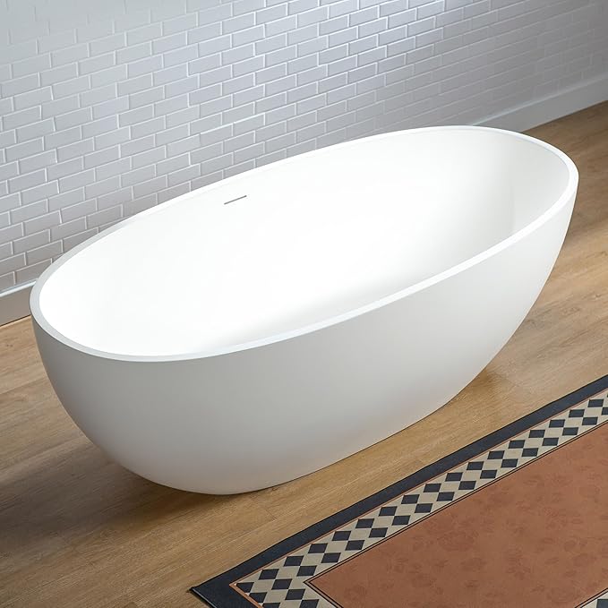 WOODBRIDGE 61 in. x 30.75 in. Stone Resin Luxury Contemporary Solid Surface Freestanding Bathtub in Matte White