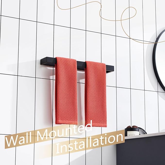 KOKOSIRI Towel Bar Matte Black Bath Towel Holder 16-Inch Kitchen Rack Stainless Steel for Bathroom Hardware Wall Mounted, 1 Pack B4008BK-L16