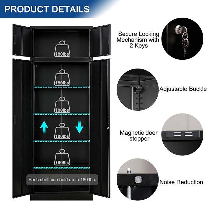 Metal Storage Cabinet, 87 Inch Tall Metal Storage Cabinet with Doors and Shelves, Pantry Cabinets for Kitchen Storage, Garage Cabinet for Living, Dining Room, Assemble Required.