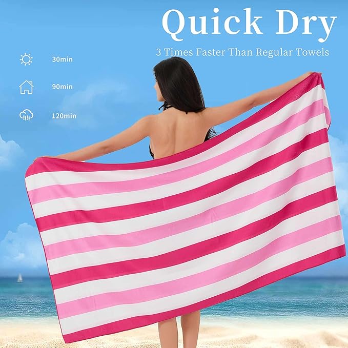 Microfiber Extra Large, Oversized Beach Towels (70''x35'') - 4 Pack XL Quick Dry Striped Towels for Adults & Women，Sand Free for Pool, Spa, Swim & Travel - Ultra Absorbent & Lightweight