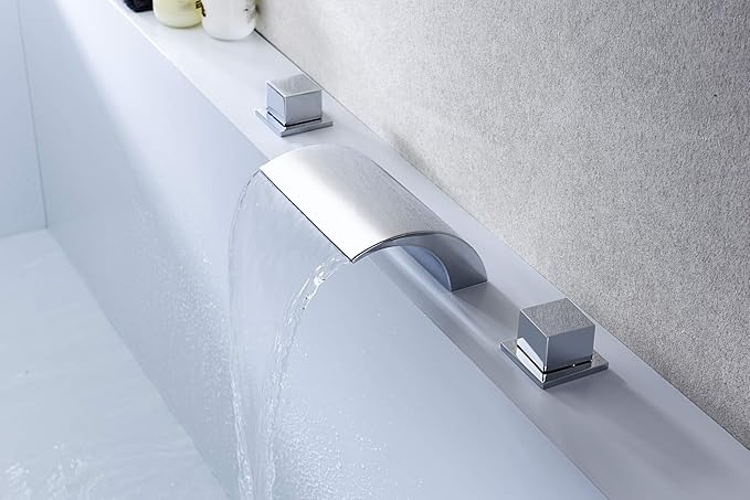 sumerain Deck Mount Tub Faucet, 2 Handle Waterfall Roman Tub Faucet, Chrome Finish