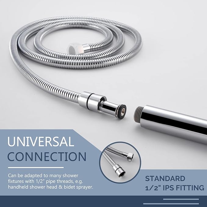 Angle Simple Replacement Shower Hose 79", Stainless Steel Flexible Handheld Shower Extension Hose 1/2" IPS, No Tangles, Chrome