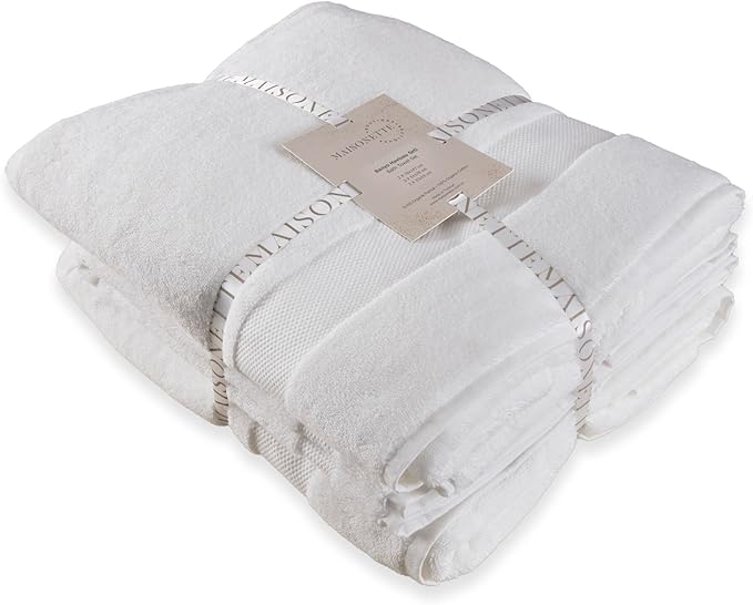 Maisonette Elegance 100% Organic Cotton Turkish Bathroom Towels Set, Soft & Absorbent, Ideal Quick Dry Luxury Large Bath Sheets, Hand Towels & Washcloths for Shower (6 Pack), White