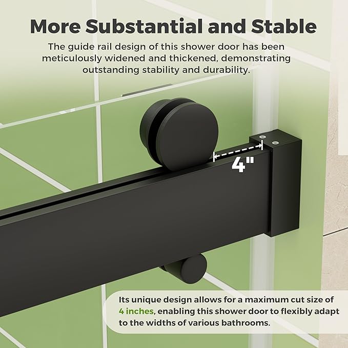 DELAVIN 56-60" W x 75" H Double Sliding Frameless Shower Door, Glass Shower Door with 1/4"(6mm) SGCC Tempered Glass, Noiseless Shatterproof Shower Doors Stainless Steel, Aluminum, Black