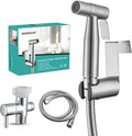 BARROCK Handheld Bidet Sprayer for Toilet, Stainless Steel Metal Made Baby Cloth Diaper Spraying Kit, Bathroom Toilet Bidet Attachment Set for Bathing Pets and Feminine Hygiene, Brushed Nickel