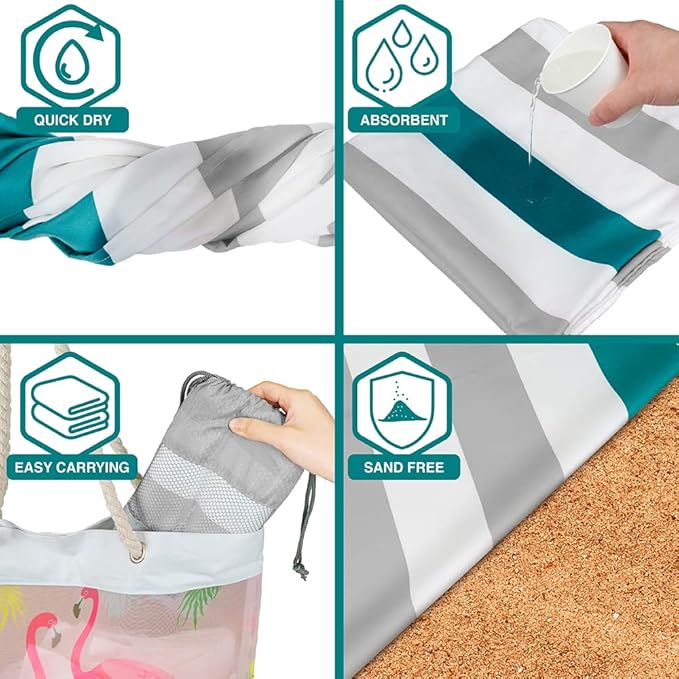 SUN CUBE Microfiber Beach Towel, Quick Dry Sand Free Beach Towel, Lightweight, Compact for Travel Swim Sports Camping, Packable Sand Resistant Towel Adult, Light Grey 60x30 Inches