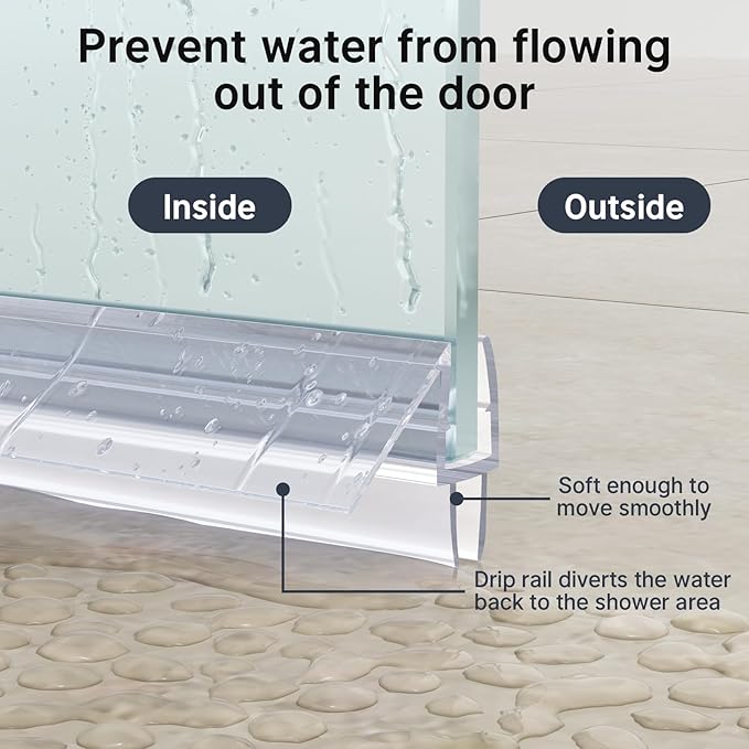 AmazerBath Shower Door Bottom Seal 39 inch (Set of 2) - Suitable for 1/4 Inch Glass, Frameless Glass Seal Strip Shower Door Sweep