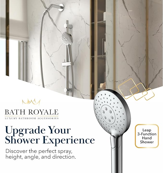 BATH ROYALE Handheld Shower Head, Detachable High Pressure & 3 Spray Modes, Chrome