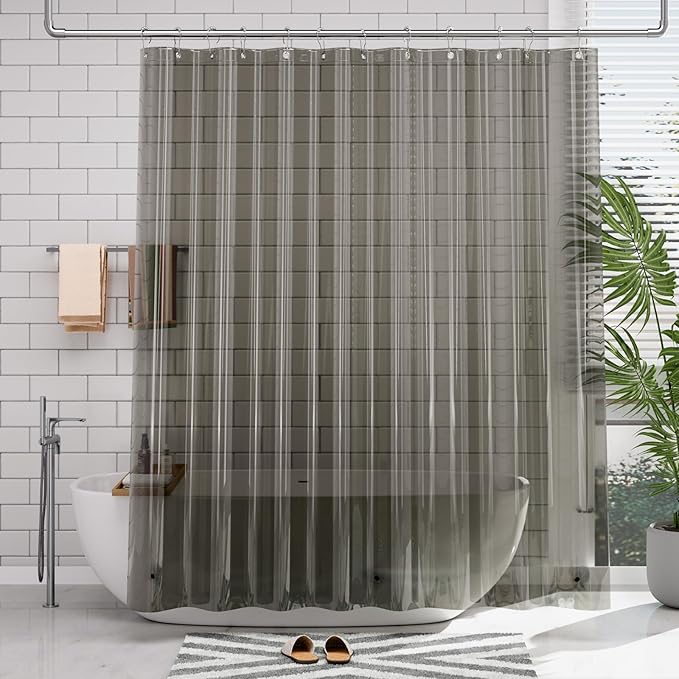 AmazerBath Transparent Black Shower Curtain Liner, 72x72 Shower Liner, Lightweight Plastic Shower Curtain Liners, Cute Waterproof Shower Liner for Bathroom with 3 Magnets and 12 Grommet Holes