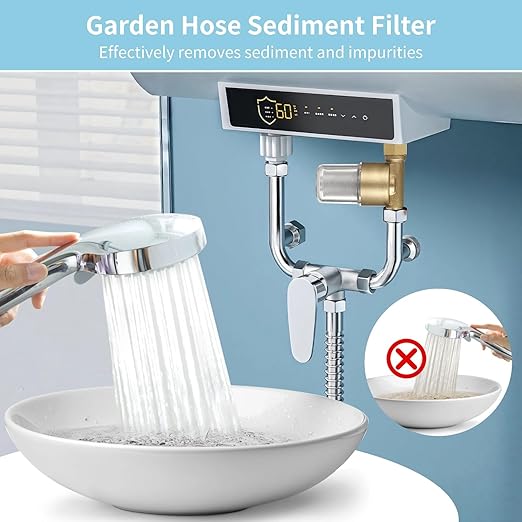 yeesport Garden Hose Sediment Filter, Inline Water Filter Washing, Machine Water Filter for Electric Water Heater, Shower, Garden Hose, Anti Clogging, 3.7 x 3.3 x 2.0 in