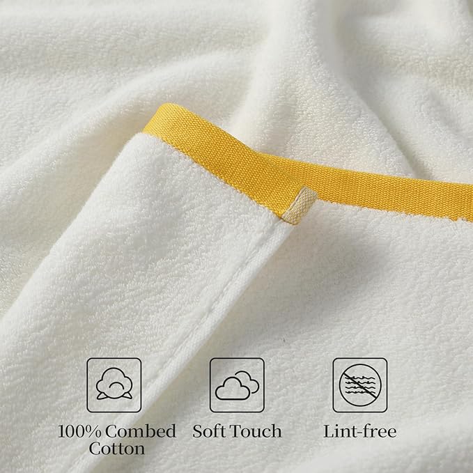 REDKISS 2 Pack 100% Cotton Bath Towels with Luxury Embellished Border Design, Oversized 27 x 54 Inches & 600 GSM Ultra Soft Bath Towel Set, Quick Dry Towels for Bathroom, Gym, Hotel, White