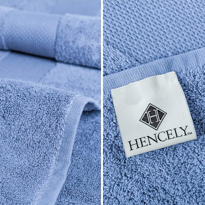 Hencely 18-Piece Bath Towel Set - High Absorbency, Quick Drying - 100% Soft Turkish Cotton - 6 Bath Towels, 6 Hand Towels, 6 Washcloths - Bathroom, Home, Hotel, Spa, and Gym - 18-Pack Blue