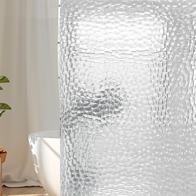 WELTRXE EVA 8G Shower Curtain Liner, 72x72 Inch 3D Clear Bubble Heavy Duty Waterproof Shower Curtain Liner with Magnets Thick Plastic Shower Curtains Weighted Bathroom Shower Liner, 12 Hooks