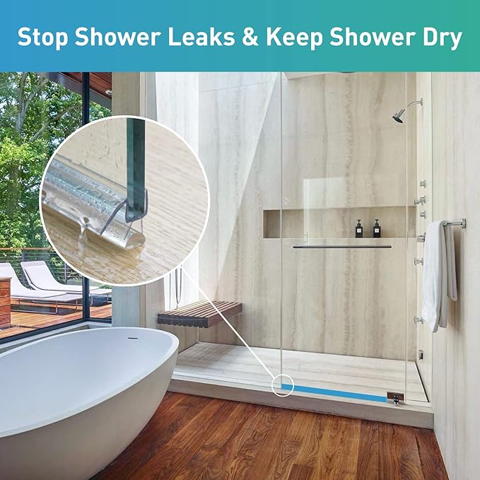 Shower Door Bottom Seal, 2 PCS 1/2"" x 36"" Shower Door Sweep for 1/2 Inch Glass, Frameless Glass Shower Door Seal Strip - Stop Shower Leaks and Create a Water Barrier, Clear