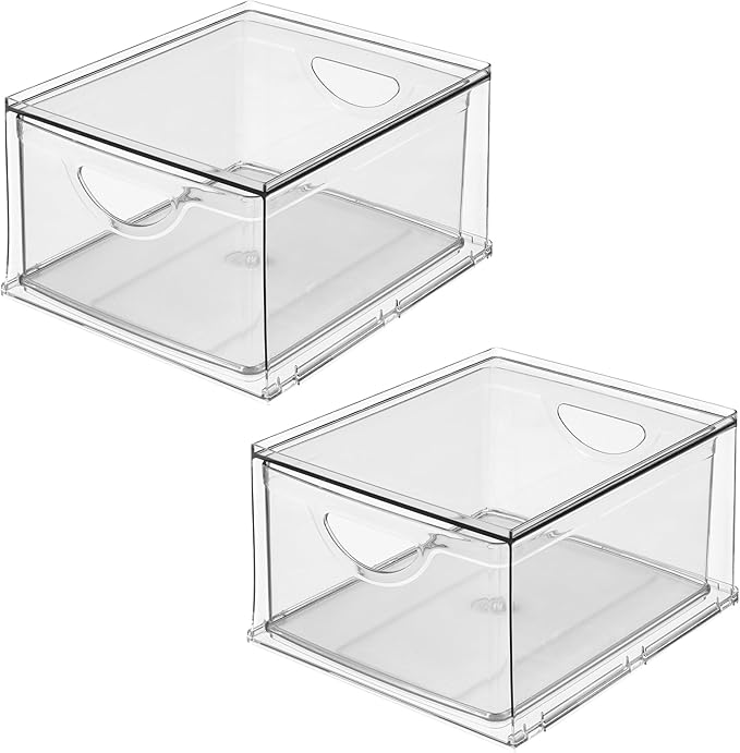 iDesign Stackable Storage Drawer for Fridge, Pantry, or Under Sinks, Set of 2, Clear, Made in USA