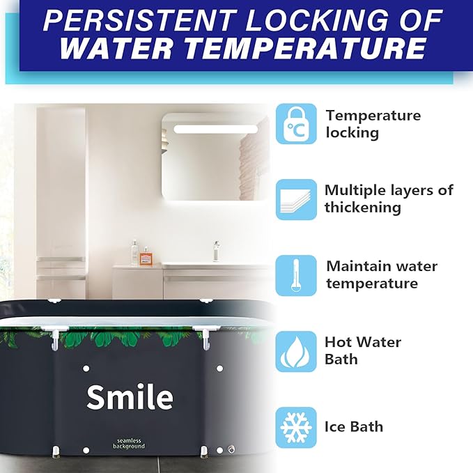 BDL Portable Bathtub for Adult 47" Large Foldable Soaking Bath Tub for Shower Stall, Separate Family Bathroom SPA Bathtub for Adult, Thickening with Thermal Foam to Keep Temperature Green Leaf