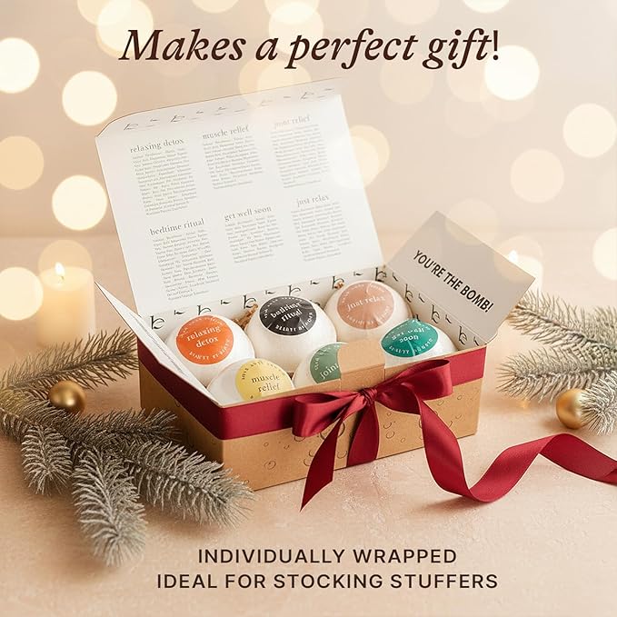 Bath Bombs Gift Set, USA Made with Organic & Natural Ingredients, Christmas Stocking Stuffers for Women & Men, Relaxing Spa Gifts, Wife Stocking Stuffers