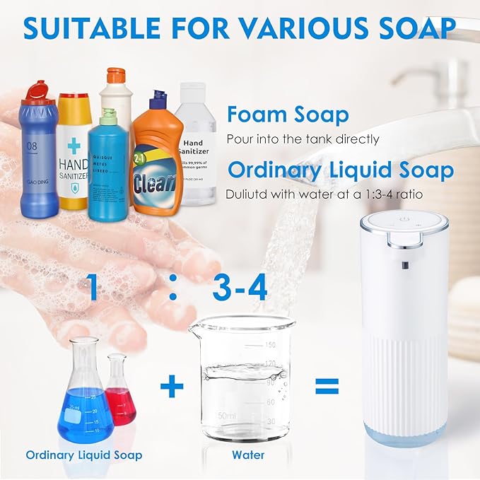 Automatic Foaming Soap Dispenser, 4-Level Adjustable Electric Foam Hand Soap Dispenser, USB Rechargeable Touchless for Bathroom Countertop, Kitchen, 13.5oz, Wall Mounted(White)