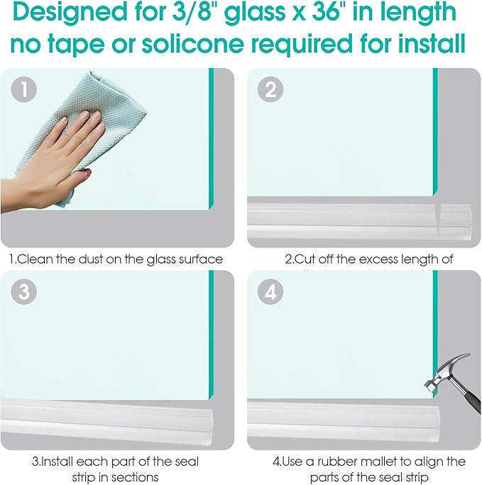 POZIA Clear Frameless Glass Shower Door Bottom Seal | Shower Door Sweep for Leak-Proof, Quick Installation to Create Reliable Water Barrier (1PACK-3/8in-23mm Gap)