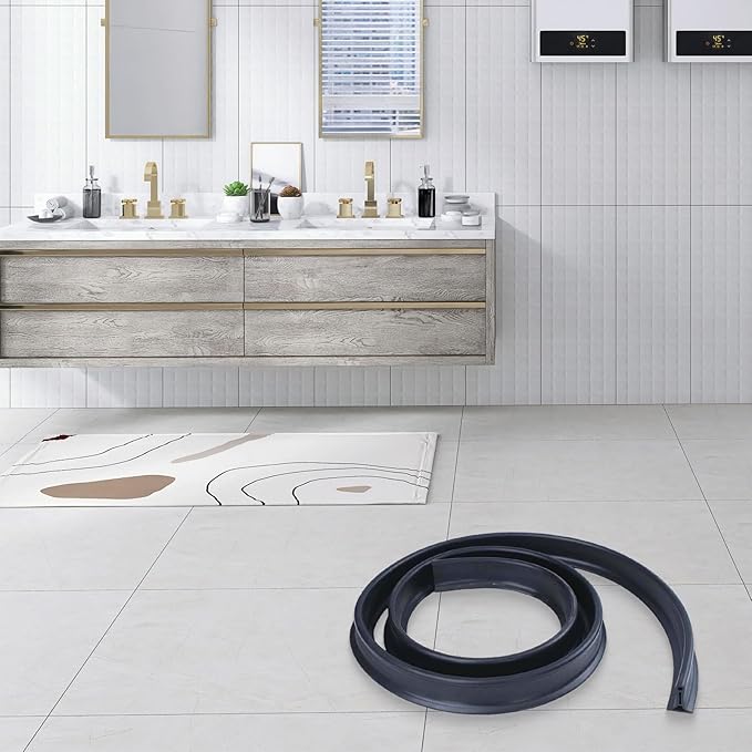 Flexible TPE Rubber Shower Splash Guard Threshold Strip,2m Trim-to-Fit Water Barrier for Bathroom Floors,Bathtub Edges,Kitchen Sink Toilet - White