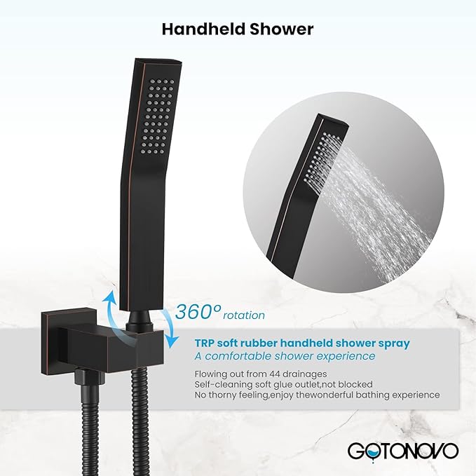 gotonovo Rainfall Bathroom Shower System Rain Shower Head and Handle Set Wall Mounted Shower Complete Combo Solid Brass Pressure Balancing Shower Mixer Valve 8 Inch Oil Rubbed Bronze